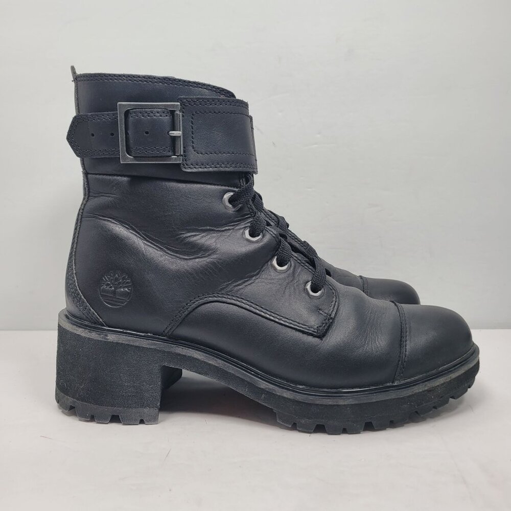 Timberland Kori Park Women's Black Leather Moto Buckle Lace Up Boots US Size 9